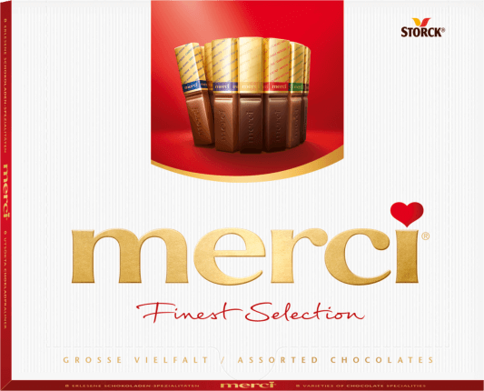 Werbung für Merci- Schokolade.